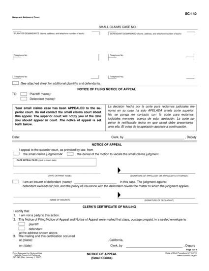 View SC-140 Notice of Appeal form