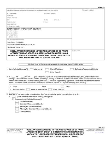 Declaration Regarding Notice And Service Of Ex Parte Application For 