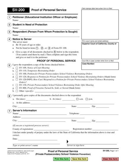 View SV-200 Proof of Personal Service form
