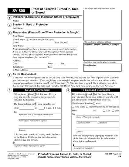 View SV-800 Receipt for Firearms and Firearm Parts form