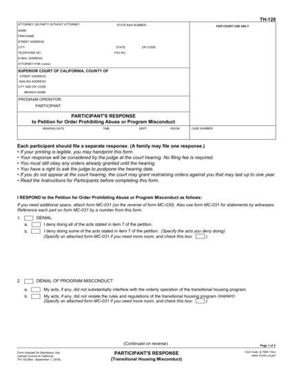 View TH-120 Participant's Response form