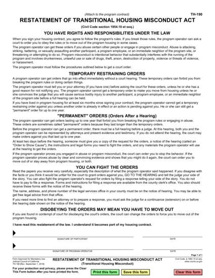 View TH-190 Restatement of Transitional Housing Misconduct Act form