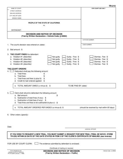 View TR-215 Decision and Notice of Decision form