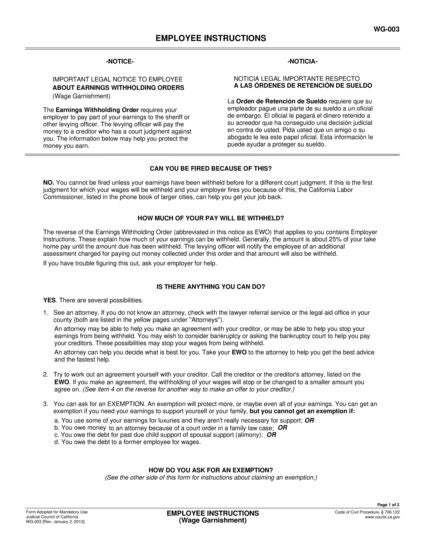 View WG-003 Employee Instructions form