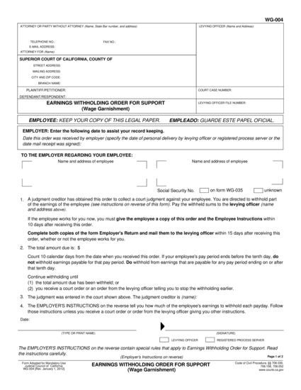 View WG-004 Earnings Withholding Order for Support form