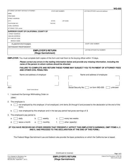 View WG-005 Employer's Return form