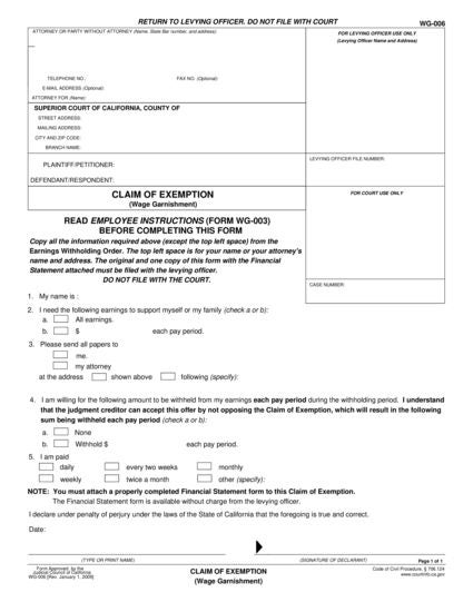 View WG-006 Claim of Exemption form