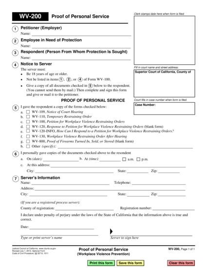 View WV-200 Proof of Personal Service form
