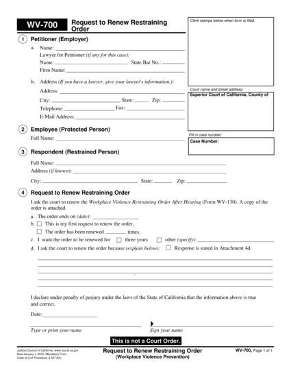 View WV-700 Request to Renew Restraining Order form